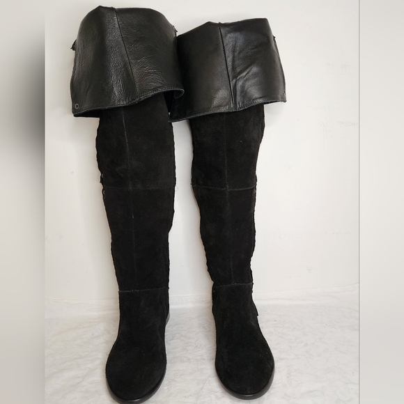 Black Suede Leather Knee High Boots - Picture 15 of 16